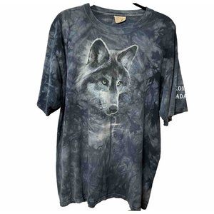 Y2K The Mountain 2005 Blue Tie Dye Wolf Yukon Canada T-shirt